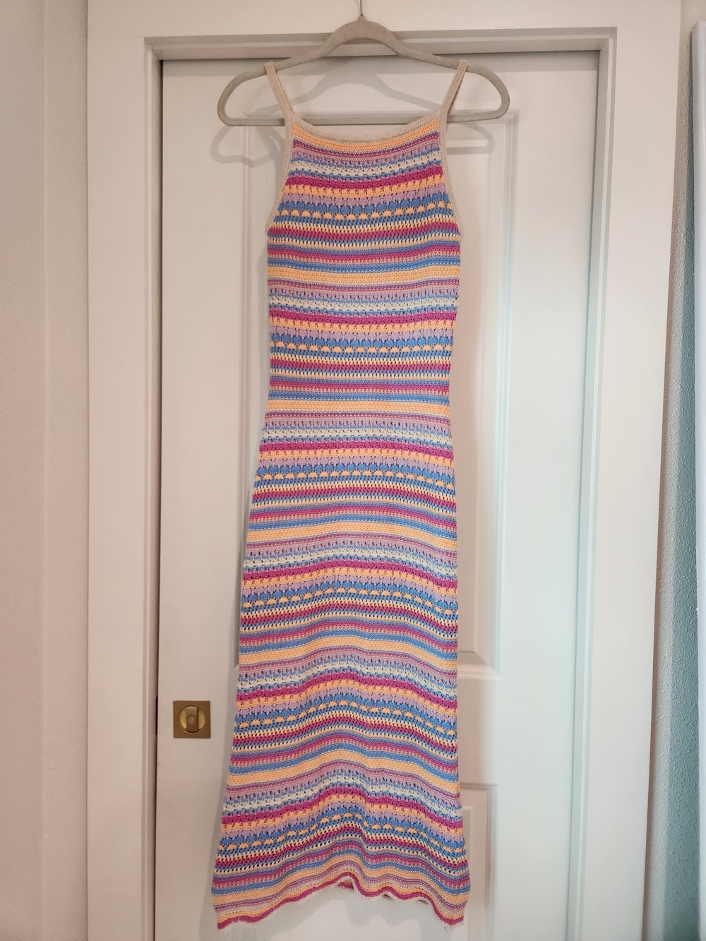 Z Supply Multicolor Pastel Crochet Knit Maxi Bodycon Dress